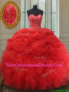 Pick Ups Sweetheart Sleeveless Lace Up Quinceanera Gown Red Organza