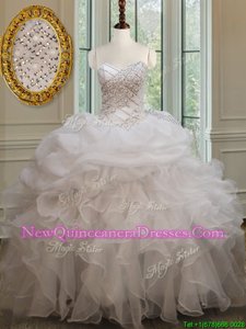 Custom Made Pick Ups White Sleeveless Organza Lace Up Quinceanera Gowns for Military Ball and Sweet 16 and Quinceanera