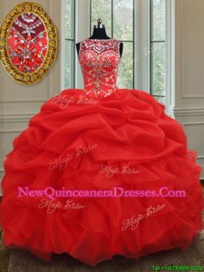 Beautiful Floor Length Ball Gowns Sleeveless Red Quinceanera Gown Lace Up