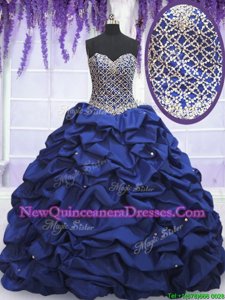 Edgy Royal Blue Ball Gowns Sweetheart Sleeveless Taffeta Floor Length Lace Up Beading and Pick Ups Vestidos de Quinceanera