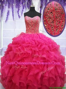 Suitable Sleeveless Beading and Ruffles Lace Up Vestidos de Quinceanera