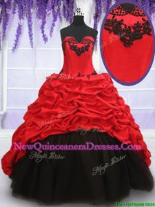 Artistic Sweetheart Sleeveless Organza and Taffeta Sweet 16 Quinceanera Dress Appliques and Pick Ups Brush Train Lace Up