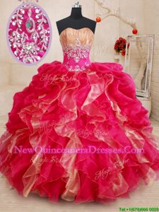 Comfortable Sleeveless Lace Up Floor Length Beading and Ruffles Sweet 16 Dress