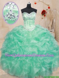 Chic Organza Sweetheart Sleeveless Lace Up Beading and Ruffles Vestidos de Quinceanera inApple Green