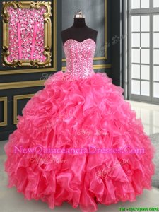 Exceptional Sweetheart Sleeveless Organza Quinceanera Dresses Beading and Ruffles and Sequins Lace Up
