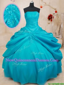 Pretty Appliques Quinceanera Dress Teal Lace Up Sleeveless Floor Length