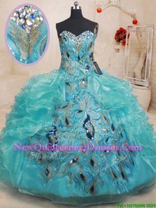 Designer Sweetheart Sleeveless Organza Quinceanera Dresses Beading and Embroidery and Ruffles Zipper