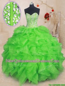 Fabulous Spring Green Sleeveless Organza Lace Up Quinceanera Gown for Military Ball and Sweet 16 and Quinceanera