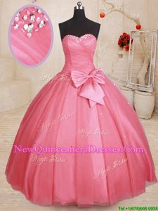 Colorful Sweetheart Sleeveless Lace Up 15th Birthday Dress Watermelon Red Tulle