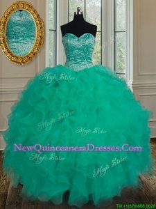 On Sale Sweetheart Sleeveless Lace Up Quinceanera Dress Turquoise Organza