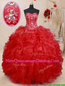 Inexpensive Floor Length Ball Gowns Sleeveless Red 15 Quinceanera Dress Lace Up