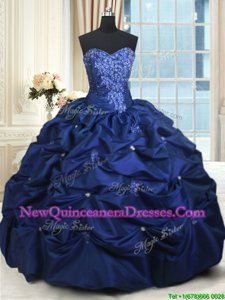 Suitable Pick Ups Sweetheart Sleeveless Lace Up Quince Ball Gowns Navy Blue Taffeta