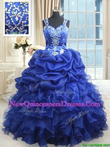 Stunning Straps Sleeveless Organza Quinceanera Dress Beading and Ruffles and Pick Ups Zipper