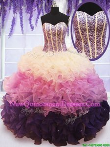 Classical Ruffled Floor Length Ball Gowns Sleeveless Multi-color Quinceanera Gown Lace Up