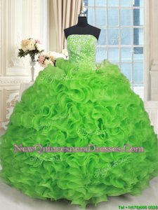 Exquisite Spring Green Lace Up Vestidos de Quinceanera Beading and Ruffles Sleeveless Floor Length