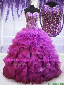 Dramatic Sleeveless Lace Up Floor Length Beading and Ruffles Sweet 16 Dresses