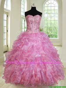 Captivating Sweetheart Sleeveless Lace Up Quince Ball Gowns Multi-color Organza