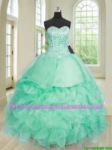 Extravagant Floor Length Lace Up Quinceanera Dress Apple Green and In for Military Ball and Sweet 16 and Quinceanera withBeading and Ruffles