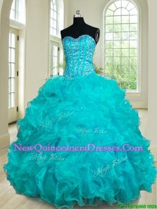 Fashion Sleeveless Lace Up Floor Length Beading and Ruffles 15 Quinceanera Dress