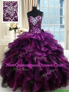 Sweetheart Sleeveless Organza Quinceanera Gowns Beading and Ruffles and Ruffled Layers and Sequins Lace Up