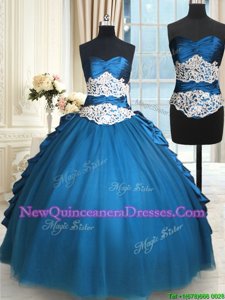 Fancy Teal Ball Gowns Sweetheart Sleeveless Taffeta and Tulle Floor Length Lace Up Beading and Lace 15 Quinceanera Dress