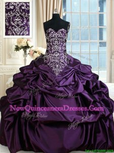 Cheap Purple Sweetheart Lace Up Beading and Embroidery and Pick Ups 15 Quinceanera Dress Sleeveless