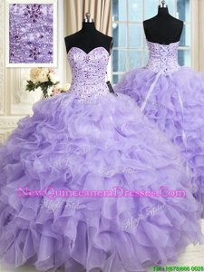 Comfortable Sleeveless Lace Up Floor Length Beading and Ruffles Quinceanera Gown