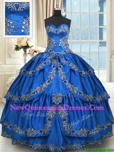 Blue Sleeveless Beading and Embroidery and Ruffled Layers Floor Length Vestidos de Quinceanera