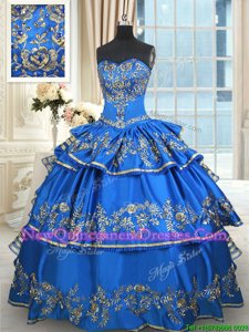 Enchanting Floor Length Lace Up Quinceanera Gowns Blue and In for Military Ball and Sweet 16 and Quinceanera withBeading and Embroidery and Ruffled Layers