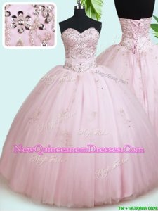 Gorgeous Sweetheart Sleeveless Tulle Sweet 16 Dresses Beading Lace Up