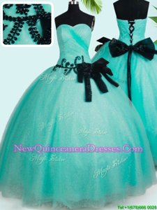 Classical Turquoise Sweetheart Neckline Beading and Bowknot 15 Quinceanera Dress Sleeveless Lace Up