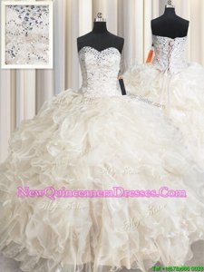 Hot Selling Ball Gowns Sweet 16 Quinceanera Dress Champagne Sweetheart Organza Sleeveless Floor Length Lace Up