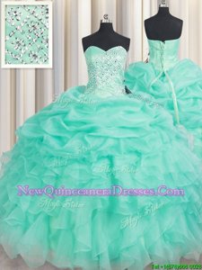 Modest Apple Green Sleeveless Beading and Ruffles and Pick Ups Floor Length Sweet 16 Dresses