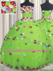 Latest Ball Gowns Sweet 16 Dress Spring Green Strapless Tulle Sleeveless Floor Length Lace Up