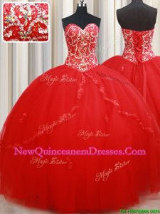 Super Red Sweetheart Lace Up Beading and Appliques Sweet 16 Dresses Sleeveless