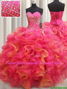 Top Selling Multi-color Organza Lace Up Sweetheart Sleeveless Floor Length Quinceanera Gowns Beading and Ruffles