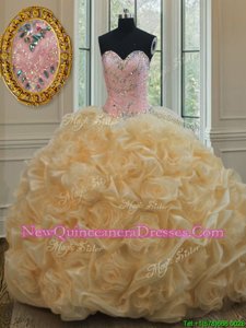 Luxury Champagne Organza Lace Up Vestidos de Quinceanera Sleeveless Floor Length Beading