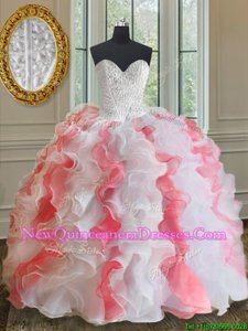 New Arrival Spring and Summer and Fall and Winter Organza Sleeveless Floor Length 15th Birthday Dress andBeading and Ruffles