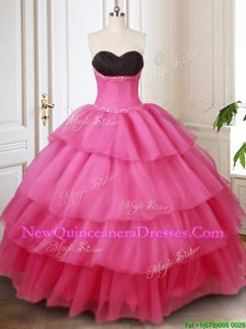 Ruffled Ball Gowns Quinceanera Gowns Hot Pink Sweetheart Organza Sleeveless Floor Length Lace Up