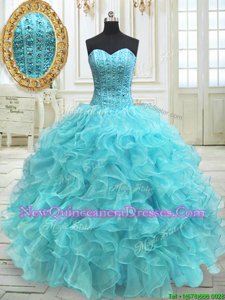 Superior Floor Length Ball Gowns Sleeveless Aqua Blue Vestidos de Quinceanera Lace Up