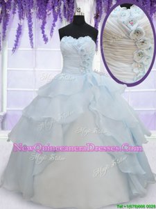 Stunning Light Blue Sweetheart Lace Up Appliques and Ruffled Layers Ball Gown Prom Dress Sleeveless