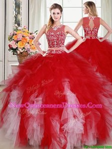 Scoop Spring and Summer and Fall and Winter Tulle Sleeveless Floor Length Quinceanera Dresses andBeading and Ruffles