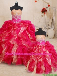 Simple Multi-color Sweetheart Lace Up Beading and Ruffles 15 Quinceanera Dress Sleeveless