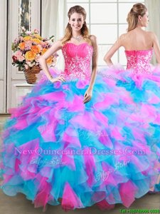 Customized Multi-color Sleeveless Organza and Tulle Zipper Quinceanera Gown for Military Ball and Sweet 16 and Quinceanera