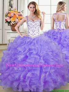 Custom Fit Straps Straps Lavender Sleeveless Beading and Lace and Ruffles Floor Length Sweet 16 Quinceanera Dress