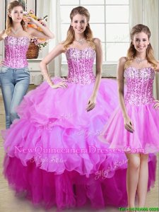 Clearance Three Piece Ruffles and Sequins Quinceanera Dresses Multi-color Lace Up Sleeveless Floor Length