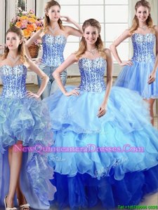 Super Four Piece Sleeveless Ruffles and Sequins Lace Up Sweet 16 Dresses