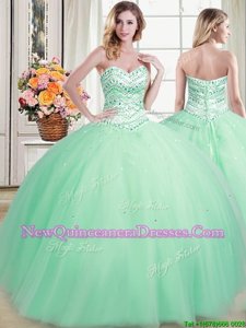 Shining Floor Length Ball Gowns Sleeveless Apple Green Quinceanera Dresses Lace Up