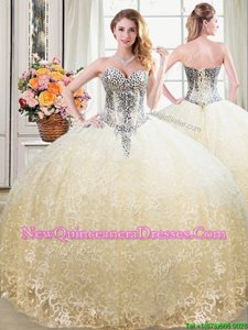 Beauteous Champagne Lace Up Sweetheart Beading and Lace Sweet 16 Dresses Tulle and Lace Sleeveless