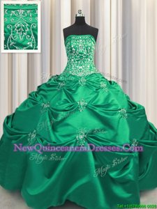 Taffeta Strapless Sleeveless Lace Up Beading and Appliques and Embroidery 15 Quinceanera Dress inTurquoise